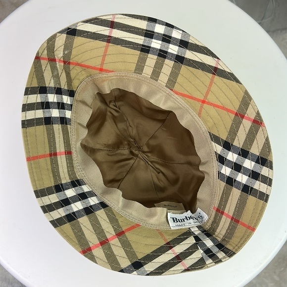 Vtg Burberrys’ Women Tan Check Pattern Bucket Hat - Picture 4 of 14